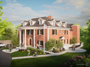 Ronald McDonald House exterior rendering including the Access for All ramp and elevator additions. 